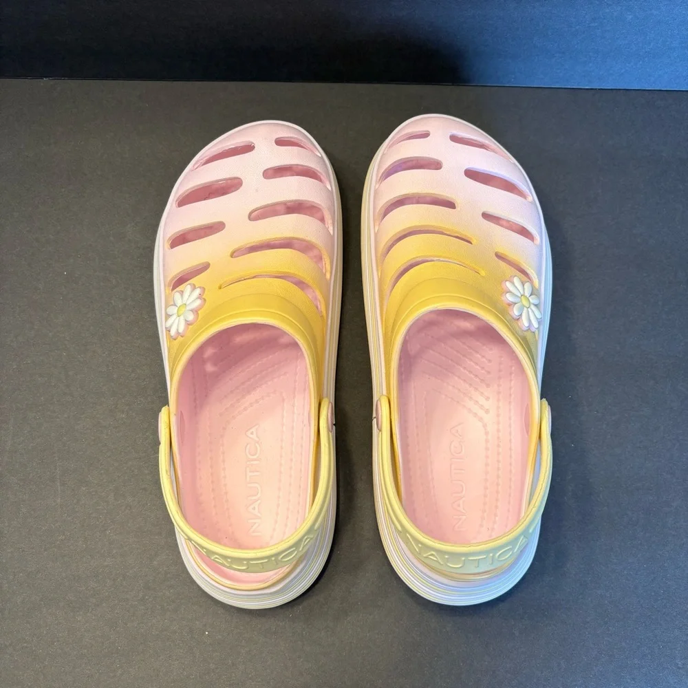 Nautica Kids Pastel Clogs with Daisy Accent Yellow Pink White Purple Girl Size 4